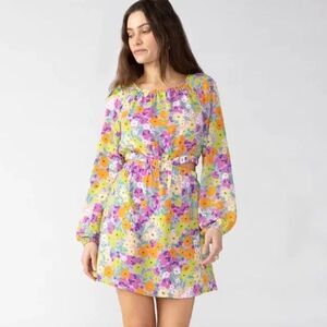 NEW Sanctuary Chiffon Floral Long Sleeve Cut Out Mini Dress Women M Fresh Garden